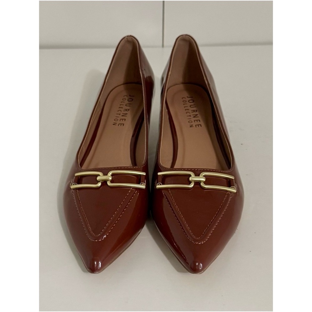 Journee Collection Rumi Women Brown Patent Pointed Toe Kitten Heel Pumps Size 11 - Picture 7 of 12